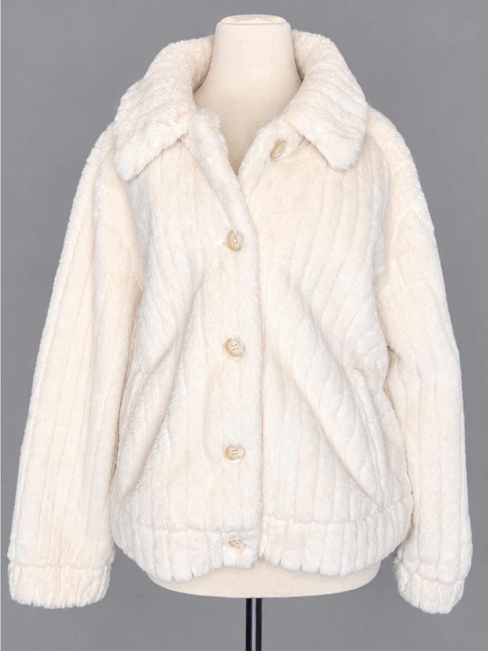Liverpool Los Angeles Faux Fur Jacket XL Ivory Plush Button Front Quiet Luxury